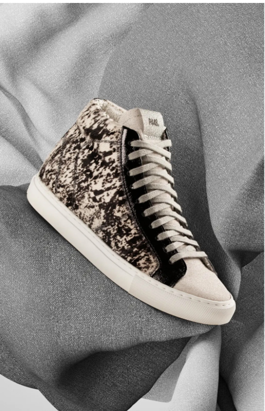P448 New in Box Cow Print Star High-Top Sneaker // 36